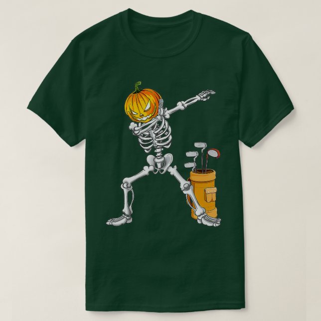 Camiseta Dabbing Skeleton Pumpkin Golf Halloween Costume Gi (Diseño del anverso)