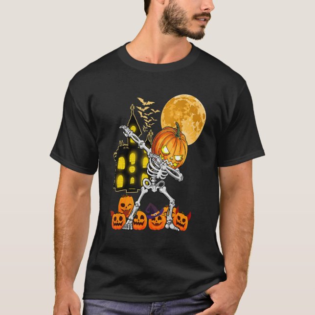Camiseta Dabbing Skeleton Pumpkin Jackolantern Halloween K (Anverso)