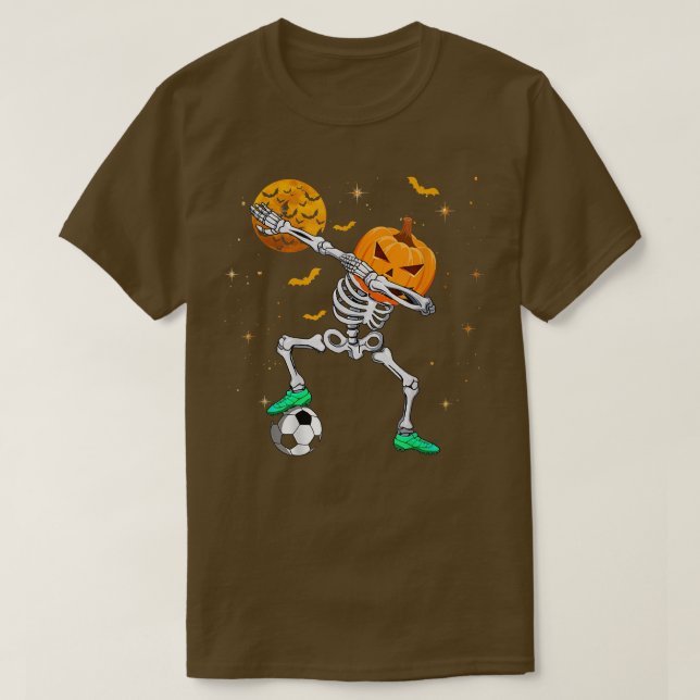 Camiseta Dabbing Skeleton Pumpkin Soccer Halloween Boys Gir (Diseño del anverso)
