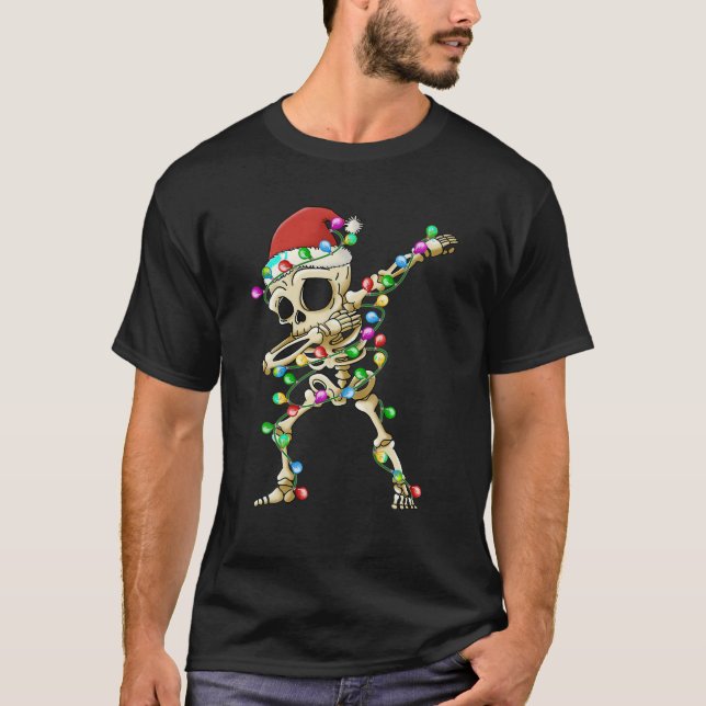 Camiseta Dabbing Skeleton Santa Christmas Tree Encendió Nav (Anverso)