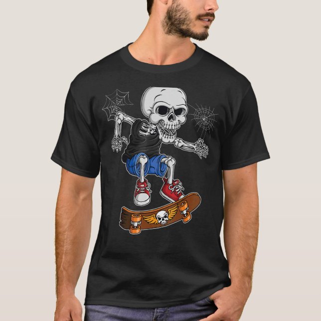 Camiseta Dabbing Skeleton Skateboard Skating Hallowee (Anverso)