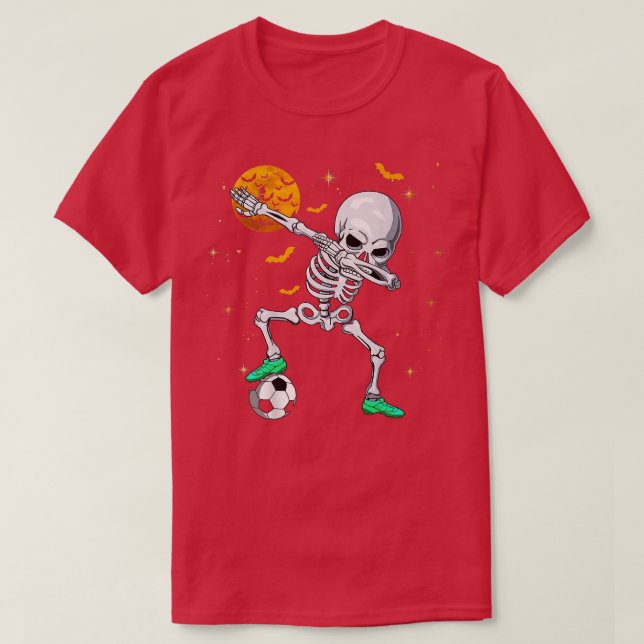 Camiseta Dabbing Skeleton Soccer Halloween Boys Girls Kids  (Diseño del anverso)