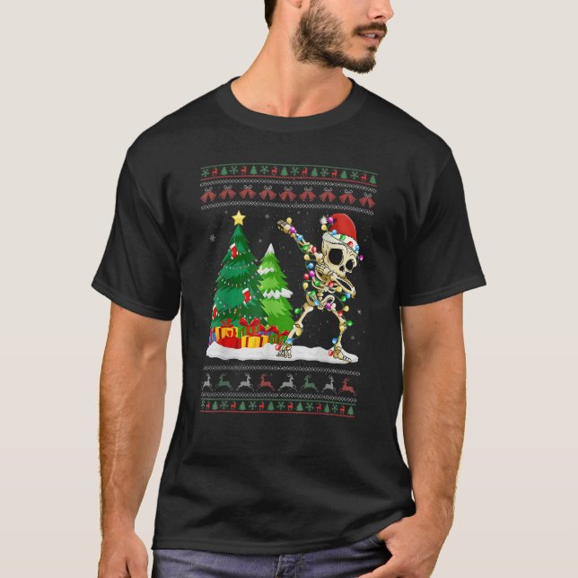 Camiseta Dabbing Skeleton Tree Santa Hat Navidades feos Swe (Anverso)