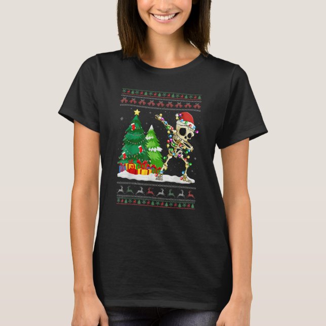 Camiseta Dabbing Skeleton Tree Santa Hat Ugly Christmas Swe (Anverso)