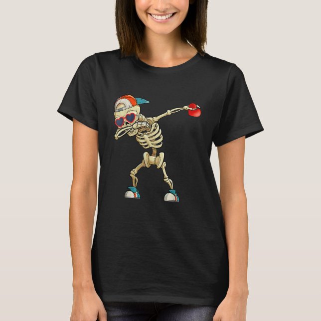 Camiseta Dabbing Skeleton Valentine Day Love Heart Glasses  (Anverso)