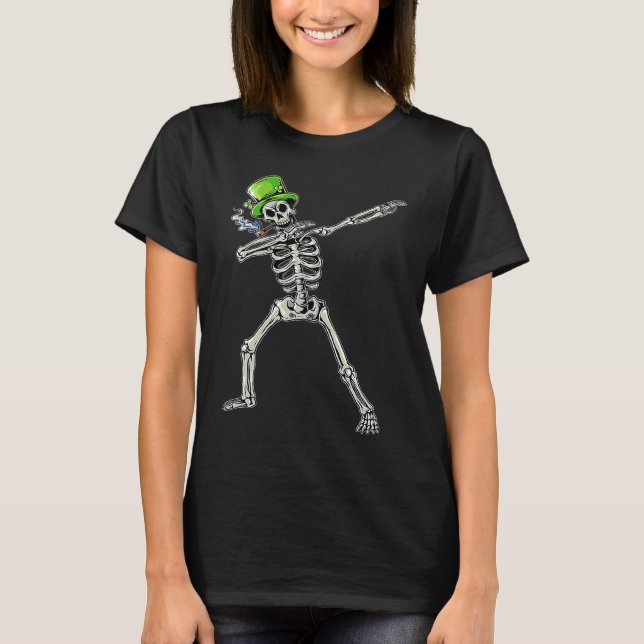 Camiseta Dabbing Skeleton Wearing Green Hat  St Patrick's D (Anverso)