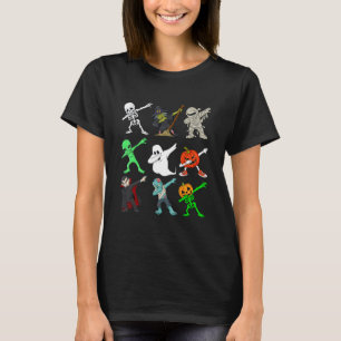 Camiseta Dabbing Skeleton Witch And Monsters Funny Hallowee