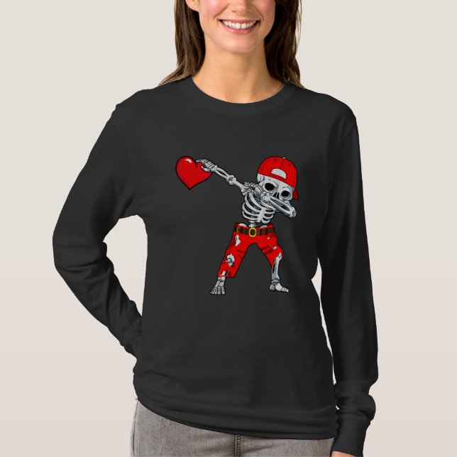 Camiseta Dabbing Skeleton With Heart Love Valentine's Day B (Anverso)