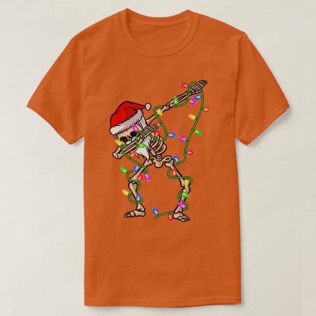 Camiseta Dabbing Skeleton Xmas Lights Funny Santa Skeleton (Diseño del anverso)