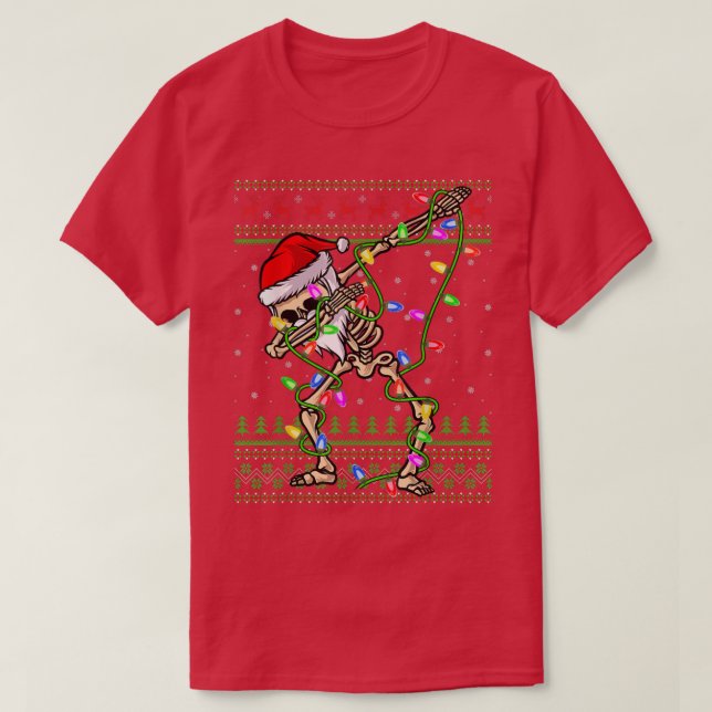 Camiseta Dabbing Skeleton Xmas Luces Feo Santa Skeleton C (Diseño del anverso)