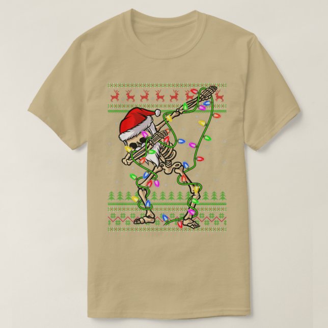 Camiseta Dabbing Skeleton Xmas Luces Feo Santa Skeleton C (Diseño del anverso)