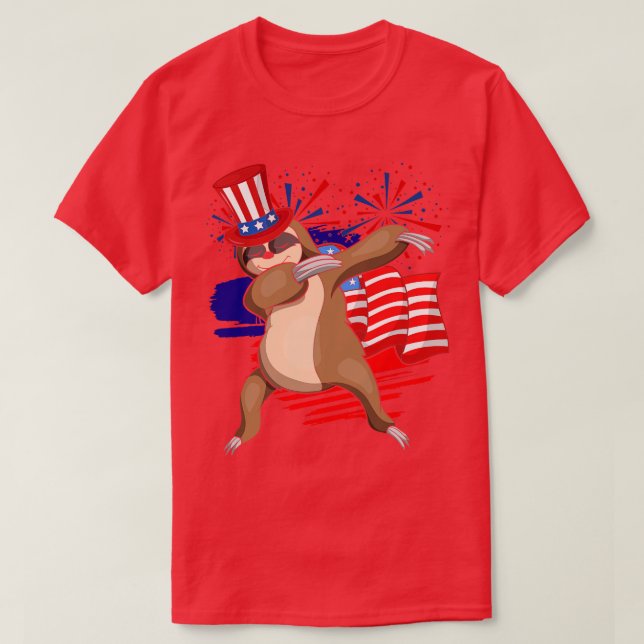 Camiseta Dabbing Sloth Bandera de EE. UU. Animal amante de  (Diseño del anverso)