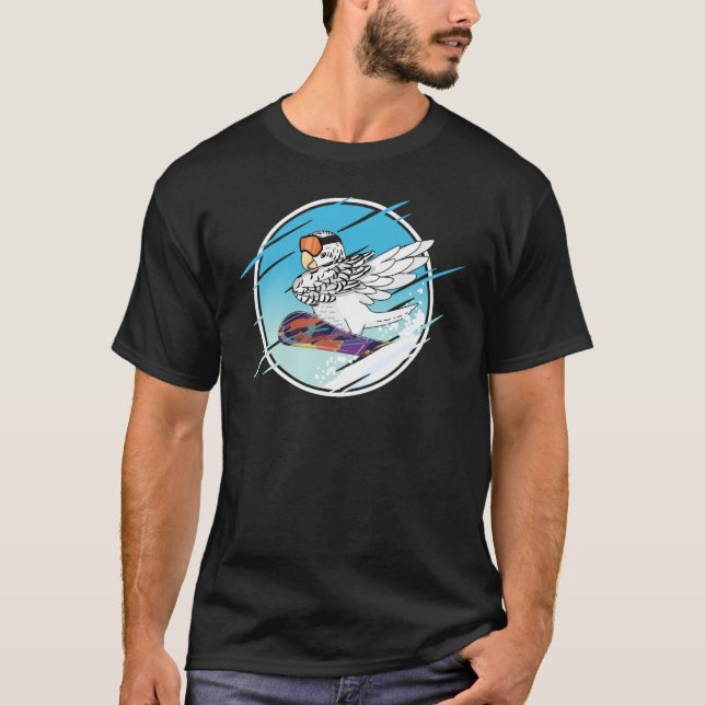 Camiseta Dabbing Snowboard Parrot I White Budgie Budgerigar (Anverso)