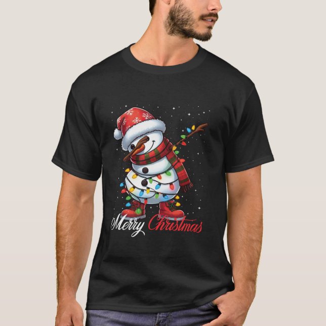 Camiseta Dabbing Snowman Merry Christmas Luces Santa Hat X (Anverso)