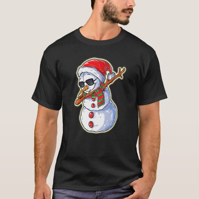 Camiseta Dabbing Snowman Santa Hat con gafas de sol Christm (Anverso)
