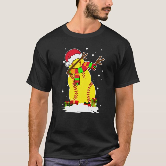 Camiseta Dabbing Snowman Softball Ball Santa Navidades Paja (Anverso)