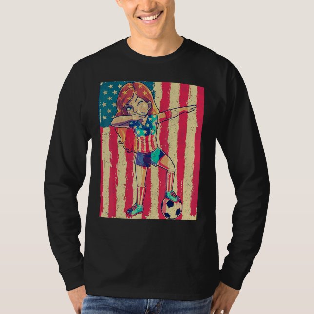 Camiseta Dabbing Soccer Women Girl USA 4th of July American (Anverso)