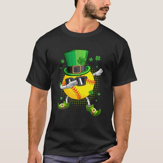 Camiseta Dabbing Softball Shamrock Funny Irish St Patrick D (Anverso)