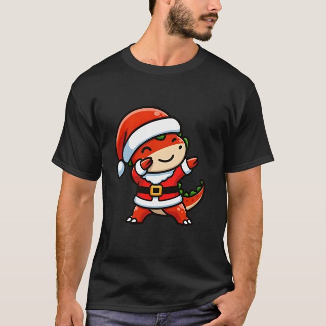 Camiseta Dabbing T Rex Dinosaur Santa Claus Gorras Niños Cr (Anverso)