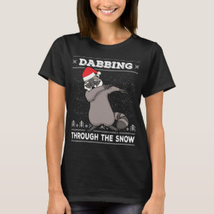 Camiseta Dabbing Through the Snow Raccoon Dab Ugly Christma