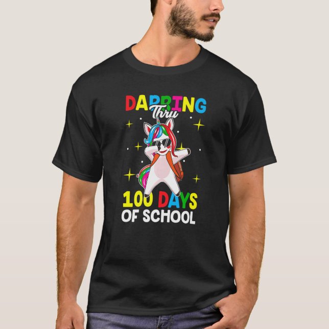 Camiseta Dabbing Thru 100 days of school Dab Unicorn Lover  (Anverso)