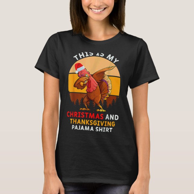 Camiseta Dabbing Turkey Pajama Thanksgiving  Christmas (Anverso)
