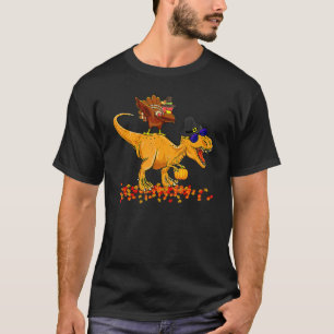 Camiseta Dabbing Turkey Riding T Rex Funny Thankending Boy
