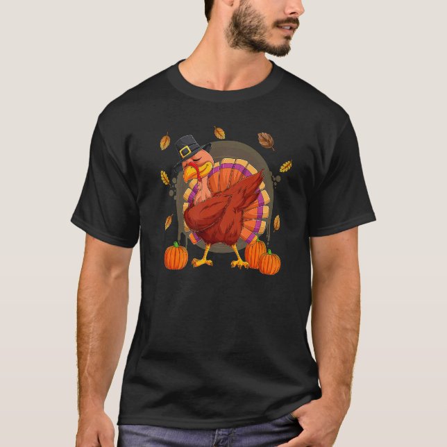 Camiseta Dabbing Turkey  Thanksgiving Boys Kids Men Turkey  (Anverso)