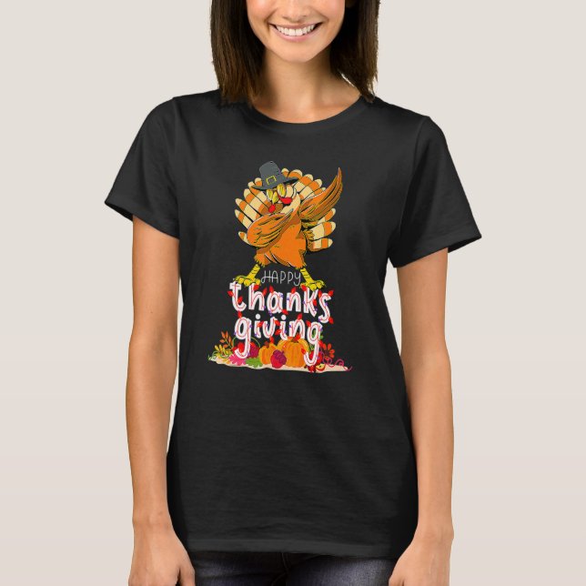 Camiseta Dabbing Turkey Thanksgiving Day Pilgrim Boys Girls (Anverso)