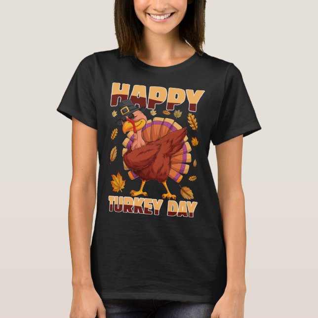 Camiseta Dabbing Turkey Thanksgiving Holiday Present Happy  (Anverso)