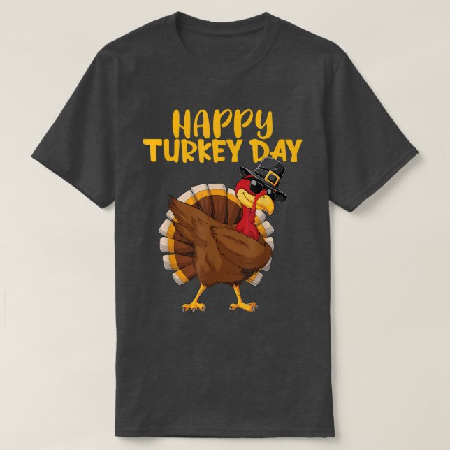Camiseta Dabbing Turkey Thanksgiving Pilgrim Costume Happy  (Diseño del anverso)