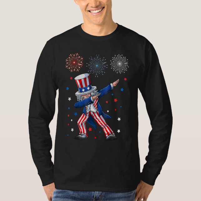 Camiseta Dabbing Uncle Sam Fireworks 4th Of July Kids Boys  (Anverso)