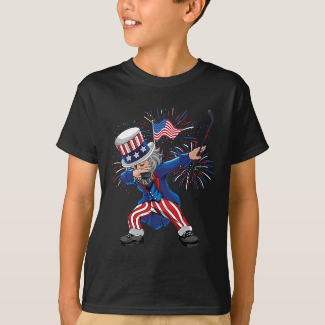 Camiseta Dabbing Uncle Sam Ice Hockey Puck Día de la Indepe (Anverso)