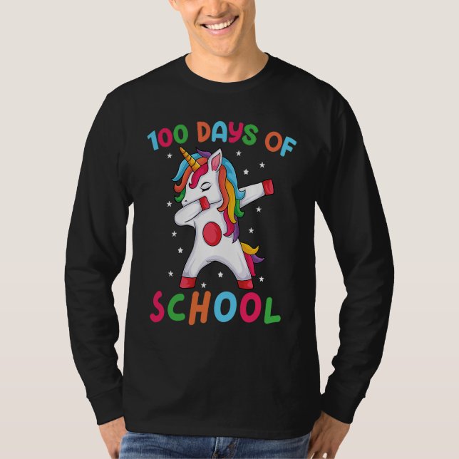 Camiseta Dabbing Unicorn 100 Days of School  Girls Dabbing  (Anverso)