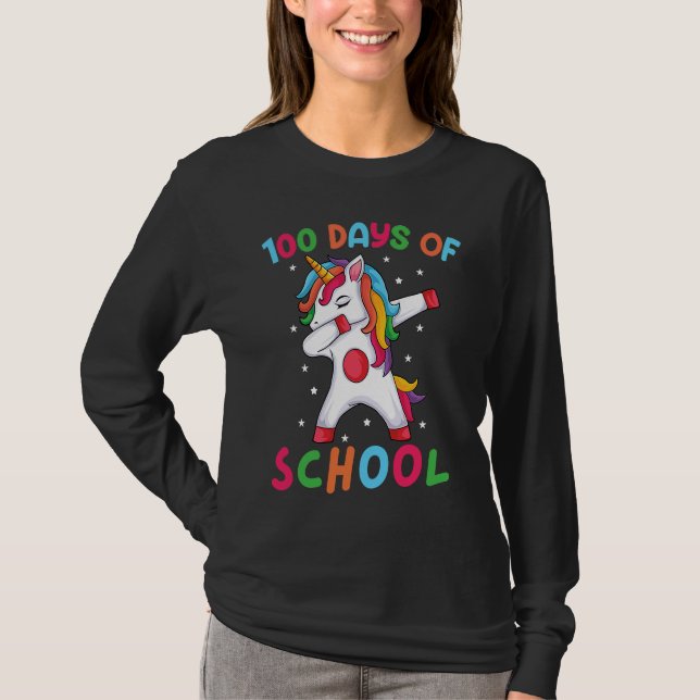 Camiseta Dabbing Unicorn 100 Days of School  Girls Dabbing  (Anverso)