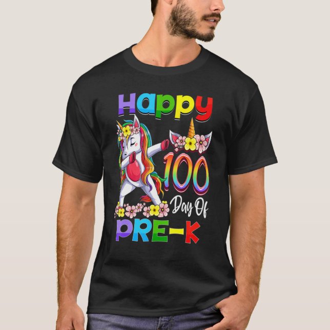 Camiseta Dabbing Unicorn 100° Día de Chicas preescolares Ki (Anverso)