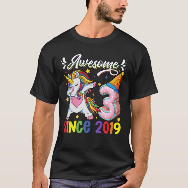 Camiseta Dabbing Unicorn 3er cumpleaños 2019 3 año O (Anverso)