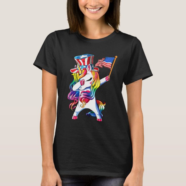 Camiseta Dabbing Unicorn 4th of July Girls Kids Women Ameri (Anverso)