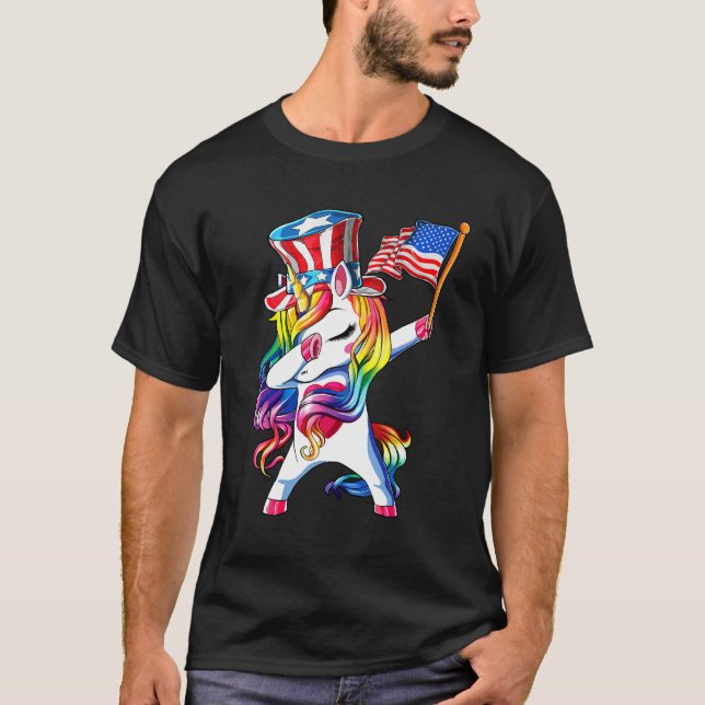 Camiseta Dabbing Unicorn 4th of July Girls Kids Women Ameri (Anverso)