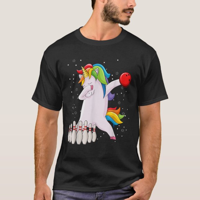 Camiseta Dabbing Unicorn Bowling Ball Funny Bowling (Anverso)