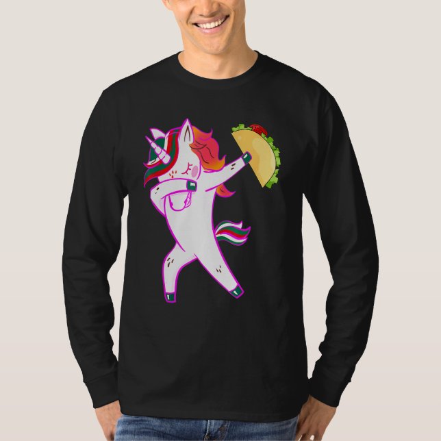 Camiseta Dabbing Unicorn Cinco De Mayo Hombres Mujeres Taco (Anverso)