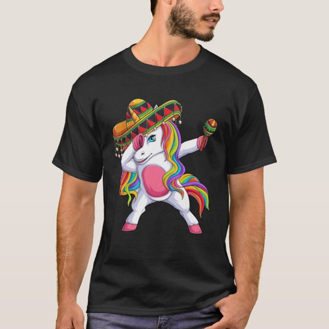 Camiseta Dabbing Unicorn Cinco de Mayo Kids Girls Women Mex (Anverso)