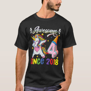 Camiseta Dabbing Unicorn Cuarto Cumpleaños Increíble 2018 4