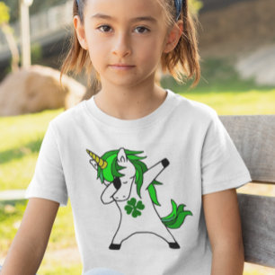 Camiseta Dabbing Unicorn Día de San Patricio Verde Trébol