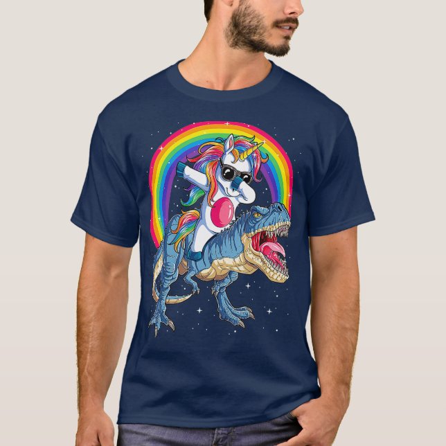 Camiseta Dabbing Unicorn Dinosaur T rex T shirt Niños Niños (Anverso)