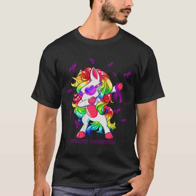 Camiseta Dabbing Unicorn Epilepsy Awareness Ribbon Regalos (Anverso)