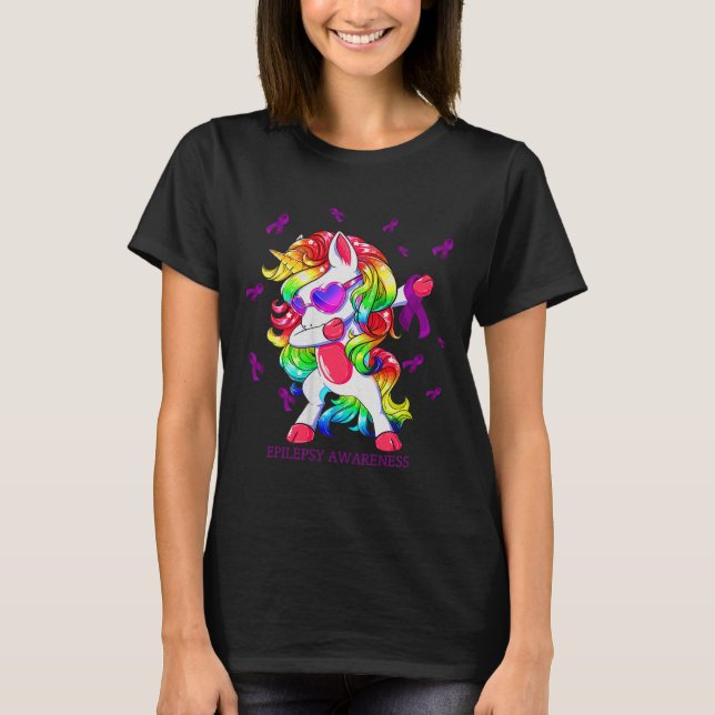 Camiseta Dabbing Unicorn Epilepsy Awareness Ribbon Regalos (Anverso)