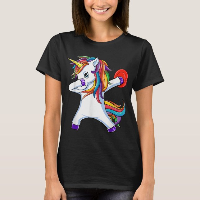 Camiseta Dabbing Unicorn Funny Flying Disk Golf Player (Anverso)