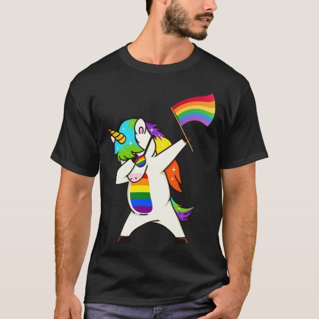 Camiseta Dabbing Unicorn Gay Pride LGBT  Lesbian Rainbow Fl (Anverso)