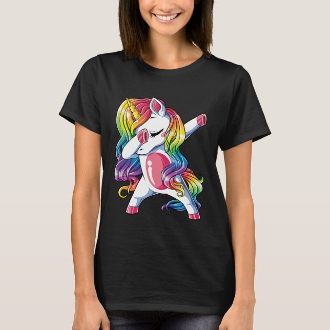 Camiseta Dabbing Unicorn Girls Kids Rainbow Dab Dance Squad (Anverso)